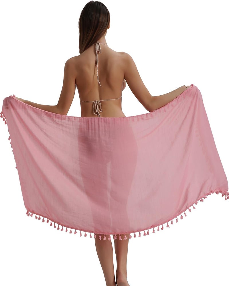 Eicolorte Store Beach Sarong Pareo Womens Semi-Sheer Swimwear Cover Ups Short Skirt with Tassels - Image 3